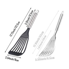 Tenta Kitchen Spatulas Stainless Steel Nylon Flexible Fish Turner Spatula Set of 2, for Fish, Egg, Meat, Dumpling Frying