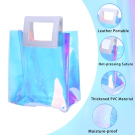 Abri 6 Packs Holographic Iridescent Birthday Gift Bag PVC Bags with Leather Handle Clear Reusable Gift Handbag for Valentines’ Day Birthday Wedding Journey