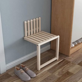 Kelendle Folding Chair Wall-Mounted Invisible Shoe-Changing Stool Made of Solid Wood Wall Seat Folding with Support Legs Saving Space Suitable for Various Occasions Wood Color