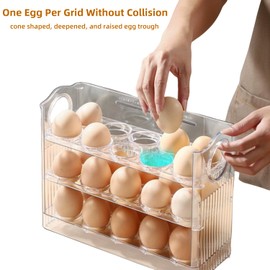 YWHWXB Egg Holder for Fridge,3 Tiers Egg Organizer,Automatic Rebound Egg Dispenser with Timers,30 Eggs Container for Kitchen Countertop and Refrigerator (White)