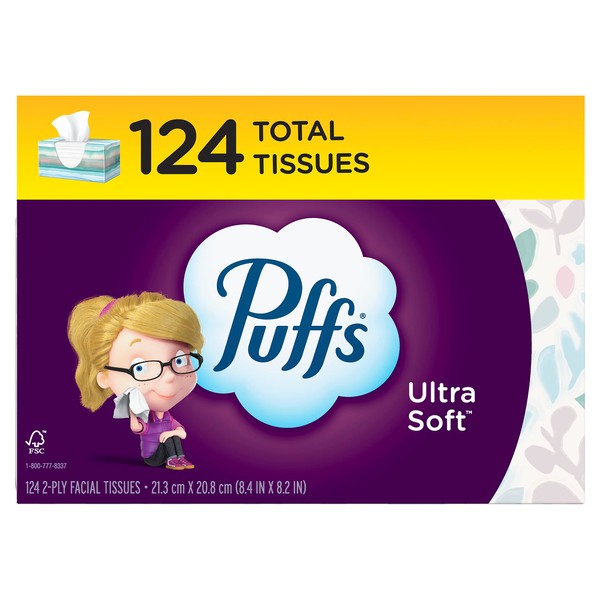 Puffs Ultra Soft Non-Lotion Facial Tissues, 1 Family Box, 124 Tissues Per Box