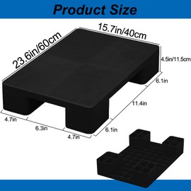 Jeracino Plastic Pallets, Lightweight Waterproof Moisture-Proof Floor Pallet, Garage, Basement, Industrial Black Storage Pad (2 Pcs, 23.6“ L X 15.7“ W X 4.5” H)