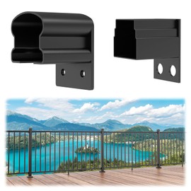 Egadis 2 Pack Aluminum Fixed Railing Bracket, Deck Railing Bracket Connector, Black Textured Powder-Coat Finish Railing System for Outdoor Decks, Porches & Balconies