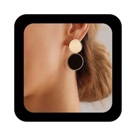 IRCOMULTI Boho Disc Coin Dangle Earrings Gold Black Disc Drop Earrings Metal Round Coin Earrings Double Disc Stud Earrings Jewelry for Women