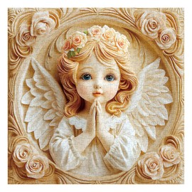 Rose Flower Relief Angel Puzzles for Adults 1000 Pieces, Vintage Carved Difficult Art Jigsaw Puzzle with Floral Wreath and Wings, Religious Challenging Puzzles for Adults