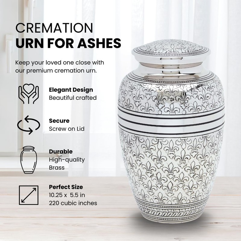 Silver Fleur De Lis Adult Cremation Urn
