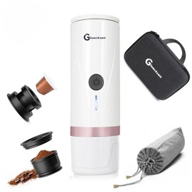 Portable Electric Espresso Machine, Car Travel Self-Heating Electric Coffee Maker for Camping with Type-C, Suitable for ground coffee and Ns capsules for RV, Hiking, Office Spring Travel White Heating