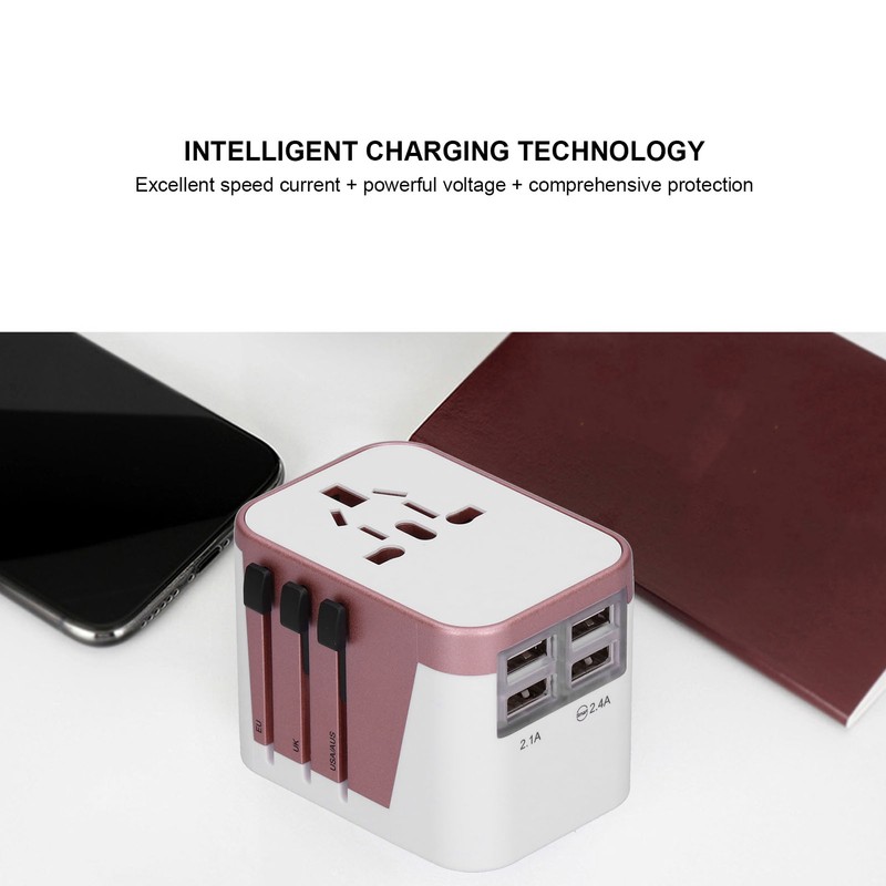 International Power Adapter Travel Plug with 4 USB Ports for