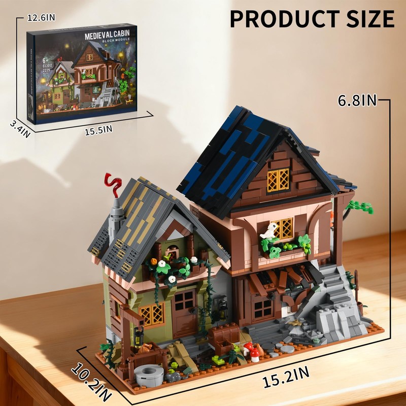 BNG Medieval Cabin Building Set, House Building Block Set with