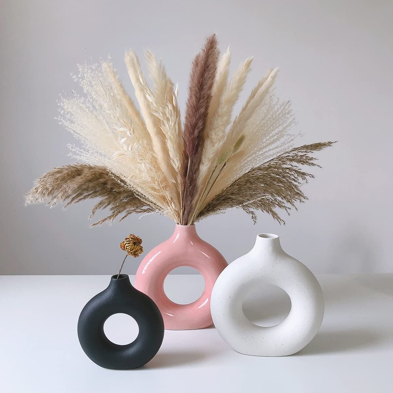 Eastern Rock White Ceramic Vases for Pampas Grass,Water Drop Design