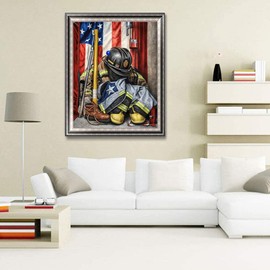 KTHOFCY 5D DIY Diamond Painting Kits for Adults Beginner, American Flag Firefighter's Gear Full Drill Embroidery Cross Stitch Crystal Rhinestone Paintings Pictures Arts Wall Decor 30x40cm/12x16inch