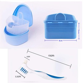 Denture Cleaning Kit, False Teeth Storage Box with Brush, Filter Lifting Design, Convenient and Durable, Effectively Reduce the Growth of Bacteria (White)