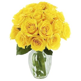 KaBloom PRIME NEXT DAY DELIVERY : Valentine's Day Collection - Bouquet of 12 Yellow Roses with Vase Gift for Birthday, Sympathy, Anniversary, Get Well, Thank You, Valentine, Mother’s Day Flowers