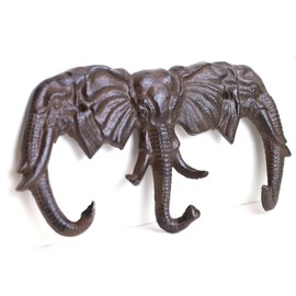 Fyne-Finds Cast Iron Brown Elephant Hook Antique Metal Coat Key Hanging Home Garden Ornament