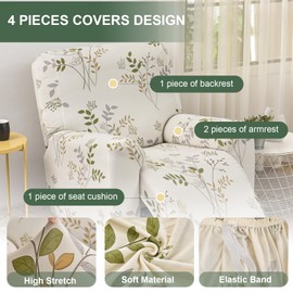 HAOYONG Recliner Chair Covers Stretch Recliner Slipcovers Washable Lazyboy Recliner Cover 4 Pieces Covers for Recliners 1 Seat Recliner Couch Covers Furniture Protector Prevent Stain and Pets Hair