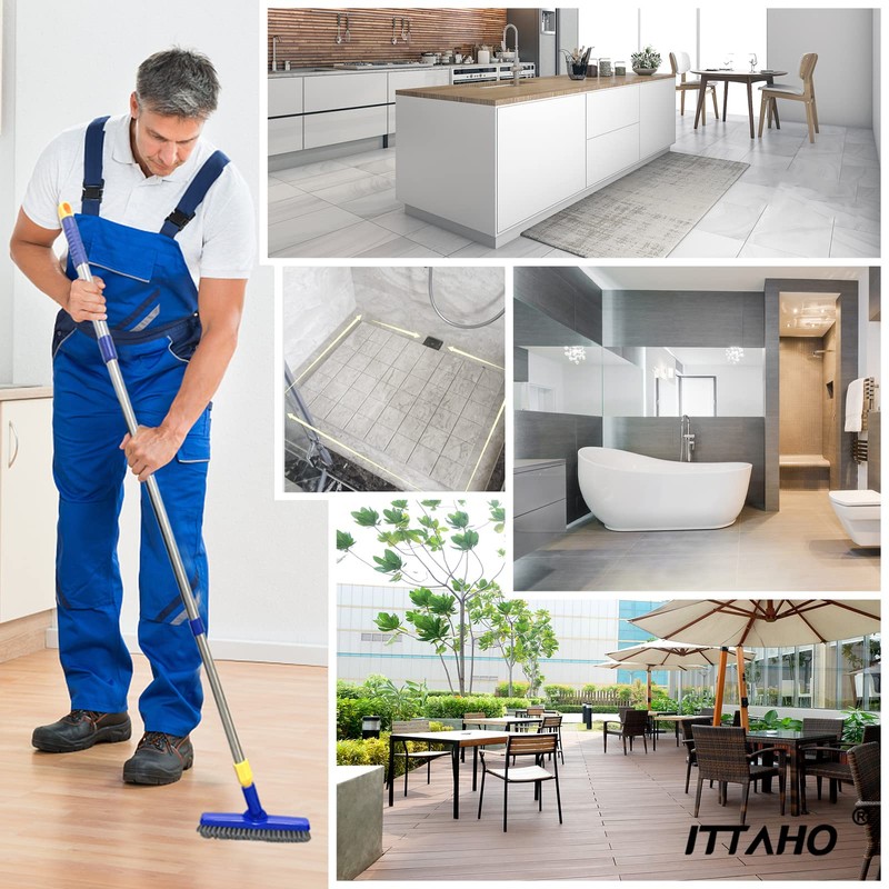 ITTAHO 2 Pack Grout Brush with Long Handle, 56.5'' Swivel