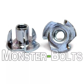 MonsterBolts 5/16"-18 Tee Nuts 3-Prong, CR+3 Zinc Plated Steel T-Nut  3/8" & 5/8" Barrel - 5/16-18 x 5/8", 25