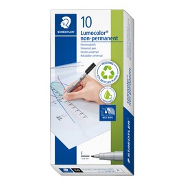 STAEDTLER 316-9 Lumocolor Non-Permanent Pen, Fine Line Width, 0.6mm - Black (Box of 10)