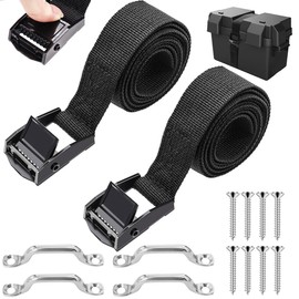 Seamaka 2 PCS 1" x 4ft/48 Battery Tie Down Strap kit,Battery Hold Down Strap with Stainless Steel Cam Buckle,4 Stainless Steel Eye Strap Mounts, 8 SS Screws for Boats, Luggage Belt, Cars O-093