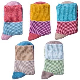 Womens Vintage Style Winter Warm Thick Knit Wool Cozy Crew Socks - 5 Pairs,One Size,Multicolor