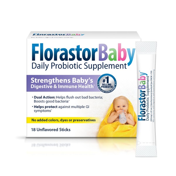 Florastor Baby Daily Probiotic Supplement, Powder Mixes with Milk, Formula or Soft Foods, Saccharomyces Boulardii CNCM I-745 (18 Powder Sticks)