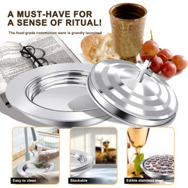 Upgraded Communion Tray and Cover Set for Churches,Bread Tray,Stainless Steel Communion Set Supplies (Silver-Bread Tray and Cover Set)