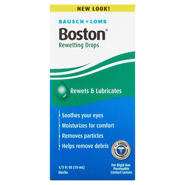 Bausch and Lom Boston Rewetting Drops for Hard Rigid Gas Permeable Contact Lenses, Travel Size 0.33 oz (10ml)