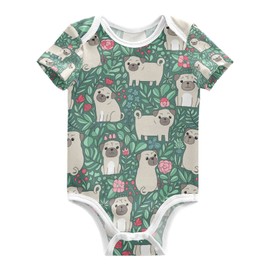 vvfelixl Pug Flowers Babies'Summer Bodysuits,Baby One Piece Clothes for Boy Girl,Infant Outfits for Newborn Baby Toddler