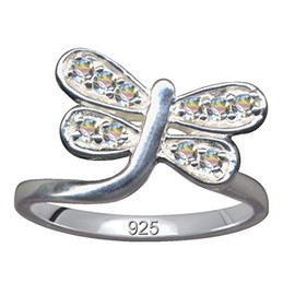 59046 Silver Ring Butterfly Real Sterling Silver 925 Zirconia Crystals Ring Size 17.5 mm Love Faith Emotion Symbol Motif Style Object Extravagant New Good Fashion White Clear Transparent, 925