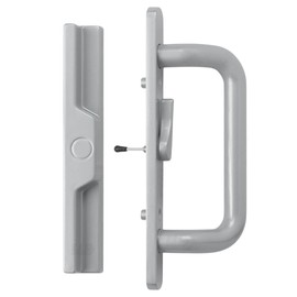 Sliding Glass Door 8.5" Handle Set Replacement | 3-15/16" Hole Spacing - No Mortise Lock | Fix and Repair Glass Door Hardware - Center Latch Handle, Right-Handed Orientation - Grey