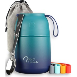 Milu® Thermal Container for Food 450 ml, Stainless Steel, Thermal Lunch Box, Soup Container to Go, Thermal Box for Keeping Warm Soups, Baby Porridge, Food Container, Porridge Warmer on the Go, Green