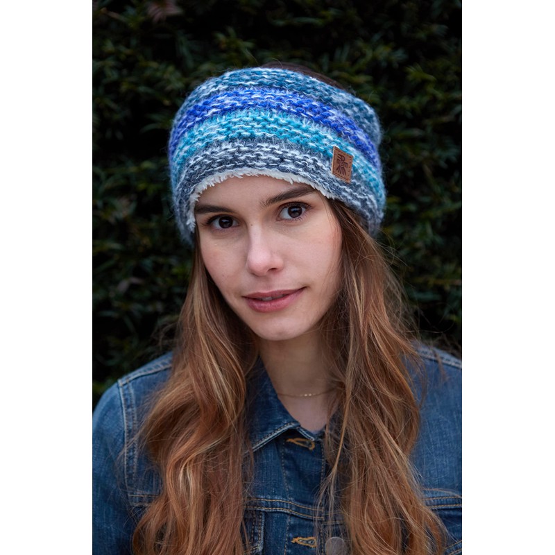 Pachamama Women Wool/Mohair Ear Warmer Headband Fleece Lined Handknitted Neutral