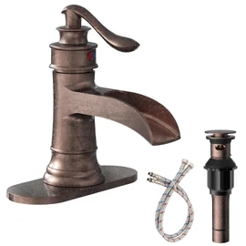 Homevacious Bathroom Faucet Copper Waterfall Bathroom Sink Faucets with Single Handle Rustic Vanity Farmhouse RV Faucet Suitable for 1 or 3 Holes with Pop-up Drain Deck Plate Hose
