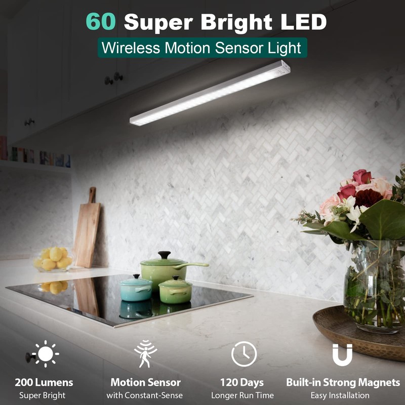 60 LED Closet Lights Battery Powered, BLS Super Bright Under