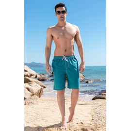 Lyriker Quick-drying swimming shorts with mesh inner briefs and pockets, men's swimming trunks, short sports shorts, sports shorts, Green