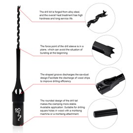 SaferCCTV Square Hole Drill Bit Set for Wood, Bearing Steel Hardness Sharp Mortise Drill Bit 1/2-Inch, 1/4-Inch, 3/8-Inch, 5/16-Inch Woodworking Mortising Drill Bit-4Pcs