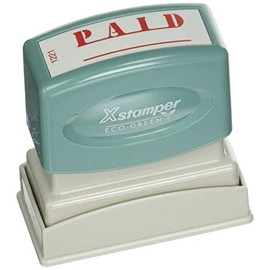 4 Pack of Xstamper(R) One-Color Title Stamp, Pre-Inked,"Paid", Eco Greeen, Box 1 (XST1221), Red