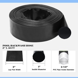 Eastrans 3'' x 50 FT Pool Backwash Hose with 2 Hose Clamps,Extra Heavy Duty Discharge Hose,Drain and Filter Pump Hoses for Swimming Pool,Super wear-resistant,weather blast