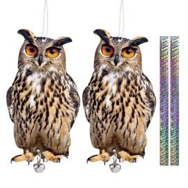 Flat Fake Owl to Keep Pigeon Away 2Pcs, Plastic Owls to Scare Pigeon Away from Porch Patio Balcony, Pigeon Scare Devices with Reflective Tape, Garden Owl to Scare Woodpecker Squirrel for Outdoor