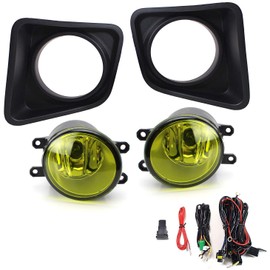 iJDMTOY Complete Set Yellow Lens Fog Lights Foglamp Kit with Halogen Bulbs, Wiring On/Off Switch and Garnish Bezel Covers Compatible with 2014-2021 Toyota Tundra