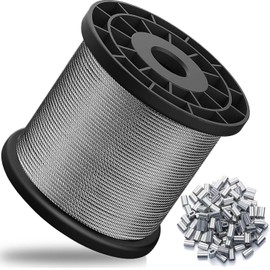 1/16" Wire Rope,328FT Stainless Steel Cable with 150Pcs Crimping Sleeves,7x7 368lbs Breaking Strength for Garden Wire,Aircraft Cable