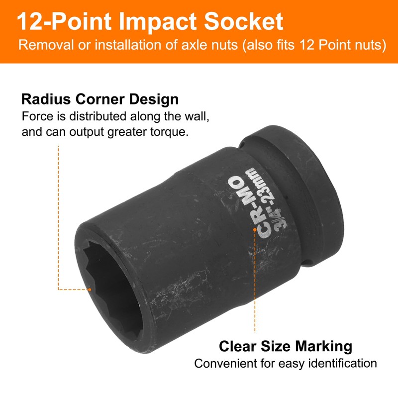 sourcing map 3/4-Inch Drive 12 Point Impact Socket 23mm Metric