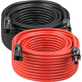 Solar Panel Extension Cable - 10AWG 50FT Solar Wire with Waterproof Male & Female Connectors for RV, Home, Boat, Car (Red + Black)