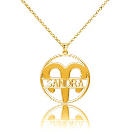 LoEnMe Jewelry Silver Plated Aries Woman Custom Made Engraved Sterling Silver Customized Name Necklace