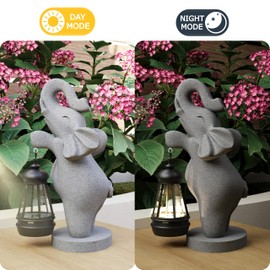 mikilov Elephant Resin Statue with Solar Lantern (Stand Statue Decoration, Lawn Statue, Garden Home Decor, Sculpture Ornament, Animal Figure for Balcony Garden