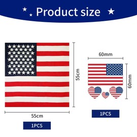 SLAXJNE 1 Bandana, 1 Tattoo Sticker, American Flag Headband, American Flag Bandana, Star Headband, Denim Scarf, Novelty Bandana, multicoloured