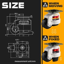 Leveling Machine Casters with Rubber Pad,FM-100F Plate Mounted Retractable Workbench Caster,Leveling Feet Wheels,Loading Capacity 6600 lbs, Pack of 4(3 INCH)