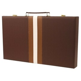 DA VINCI Large 16 inch Leatherette Backgammon Set, Brown