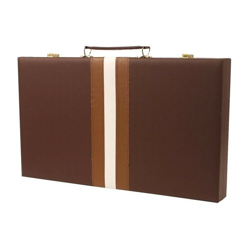 DA VINCI Large 16 inch Leatherette Backgammon Set, Brown