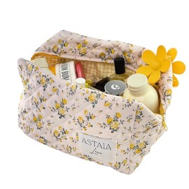 Astala Luna Autumn Large Carry All Cosmetic Travel Bag Large White, Yellow,Floral